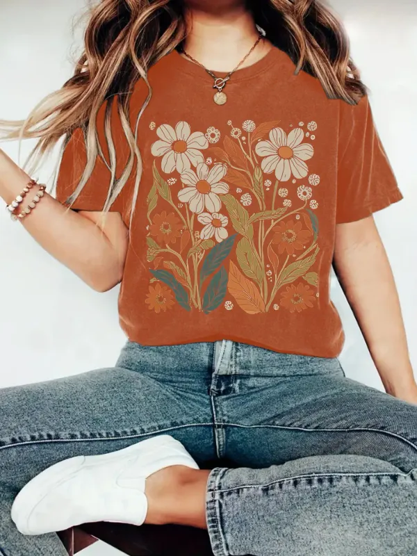 Botanical Floral Wildflower T-shirt (Rust)