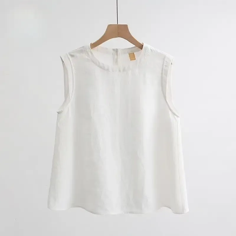 Airy Effect Cotton Linen Blend Tank Top  (White)