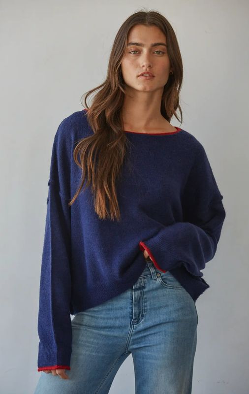 By Together Knit Sweater (Navy/Red)