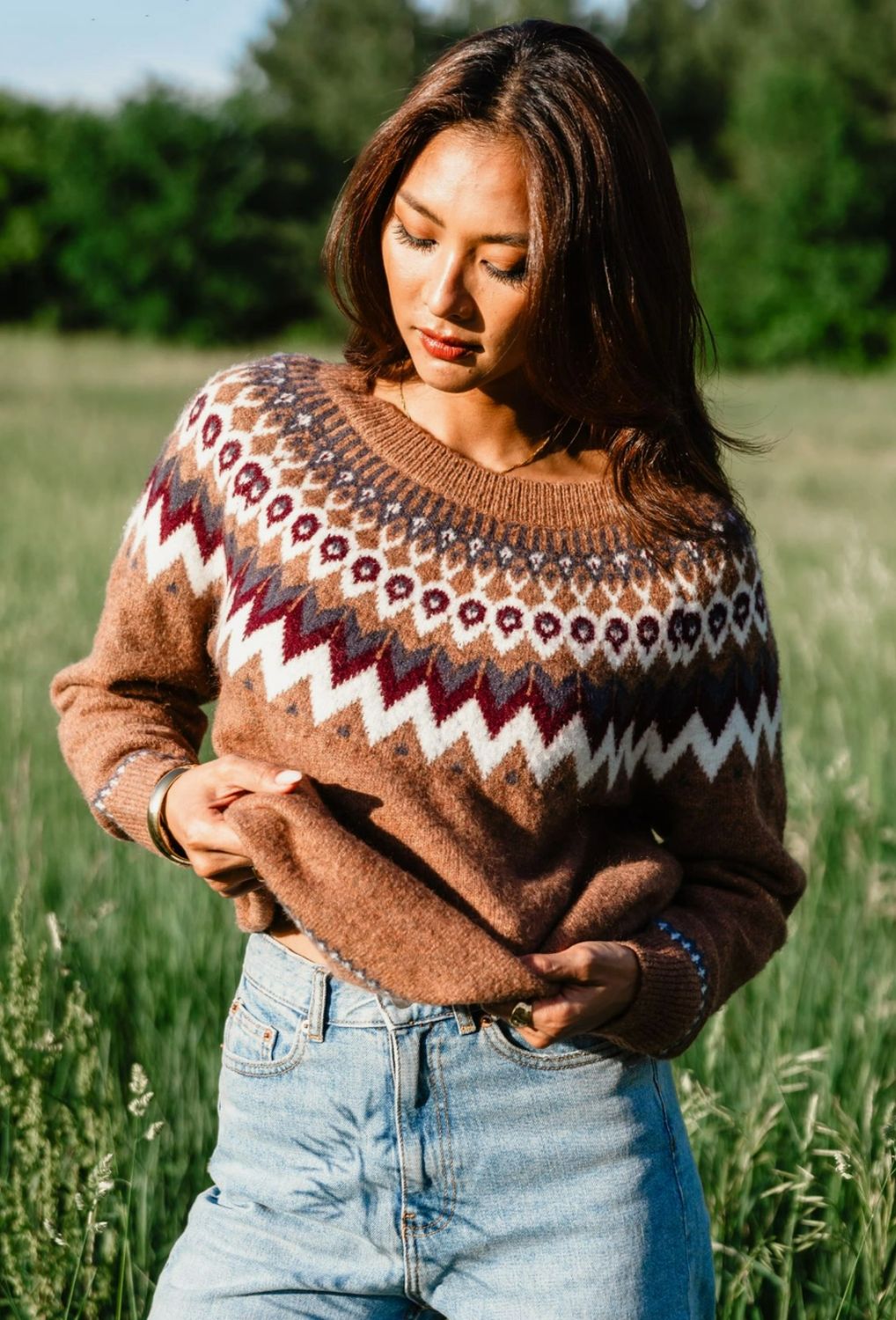 Brown, Gray, Burgundy &amp; White Fair Isle Sweater