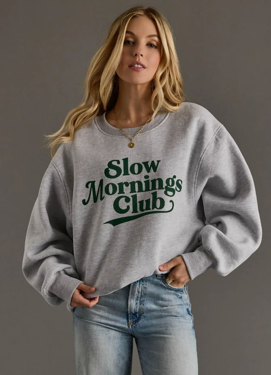Slow Mornings Club Sweatshirt (Gray/Green)