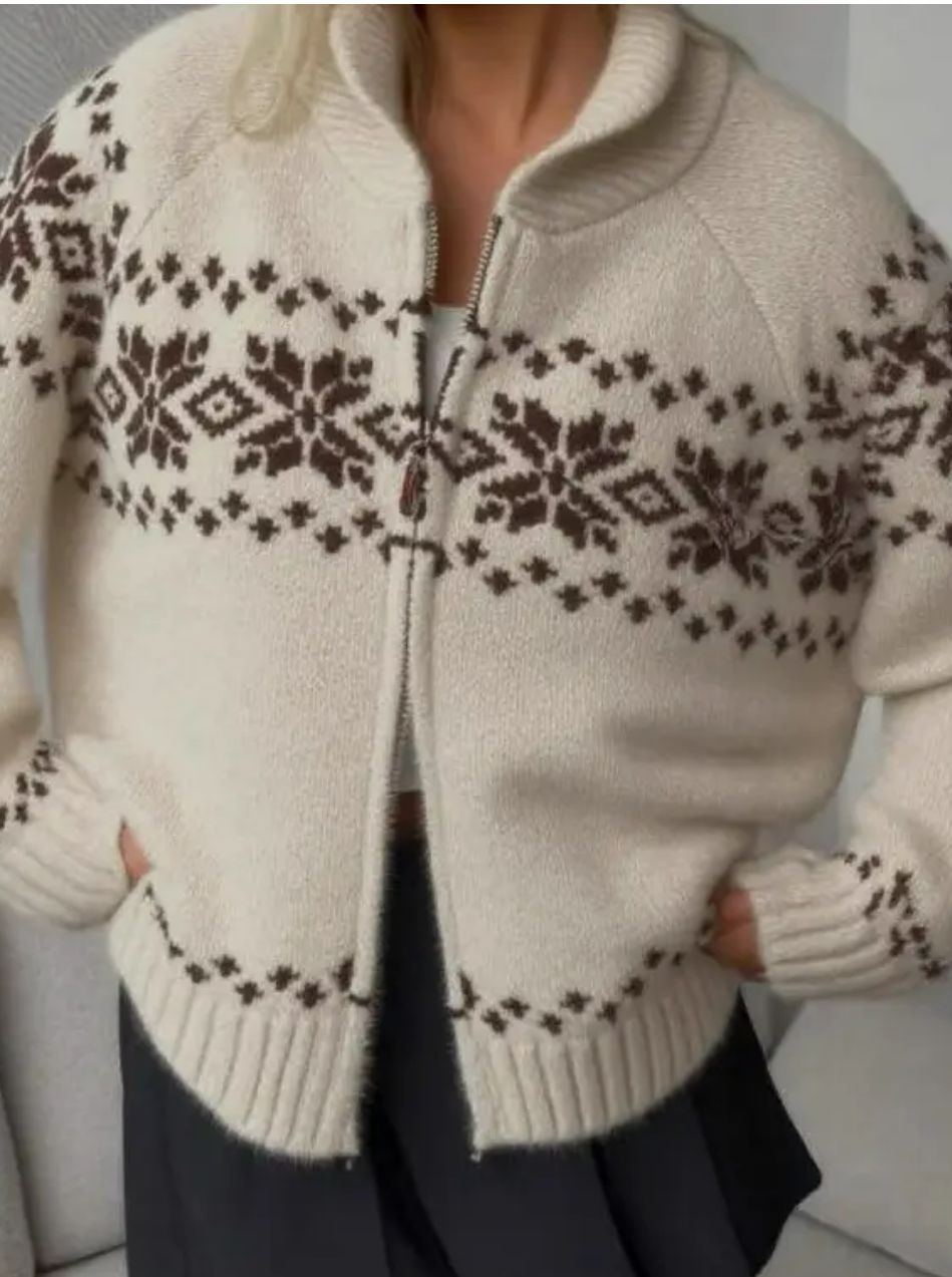 Nordic Zip Up Knit Cardigan