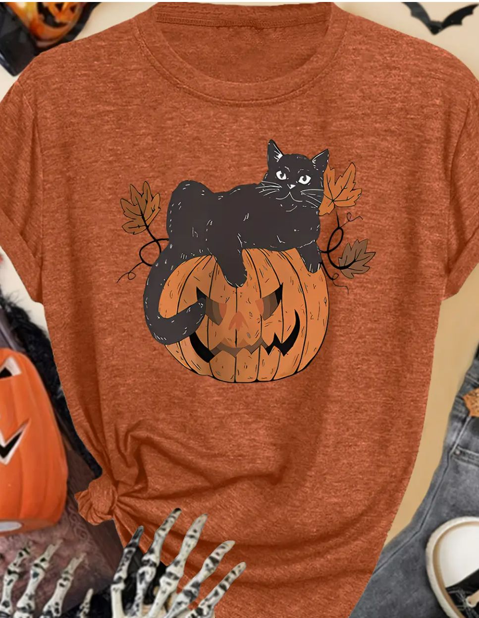 Halloween Black Cat Pumpkin Graphic T-Shirt