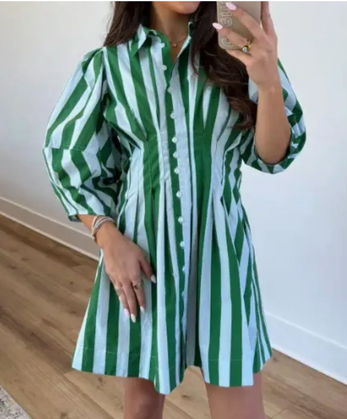 Pintuck Striped Dress (Green)