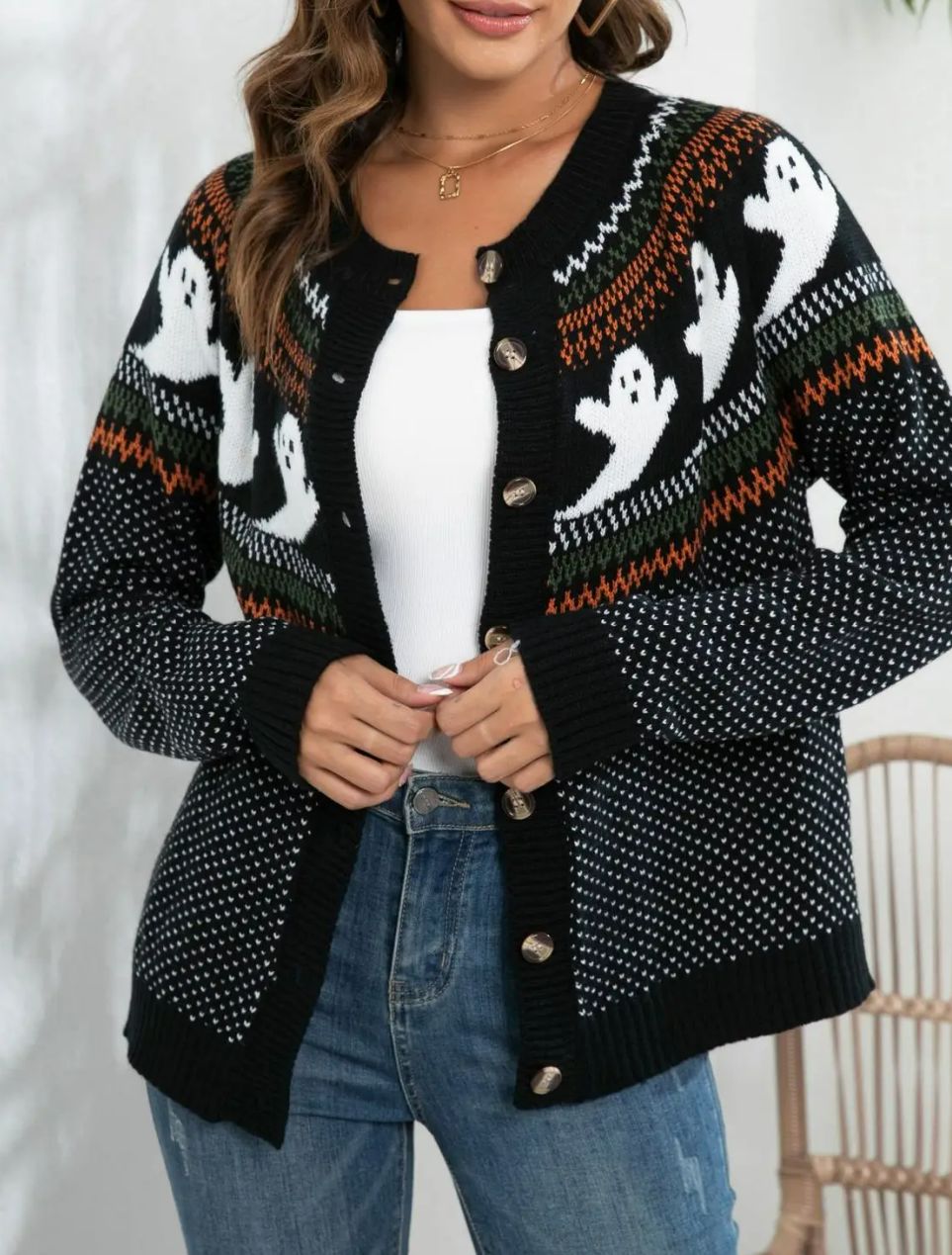 Halloween Ghost Vintage Polka Dot Cardigan