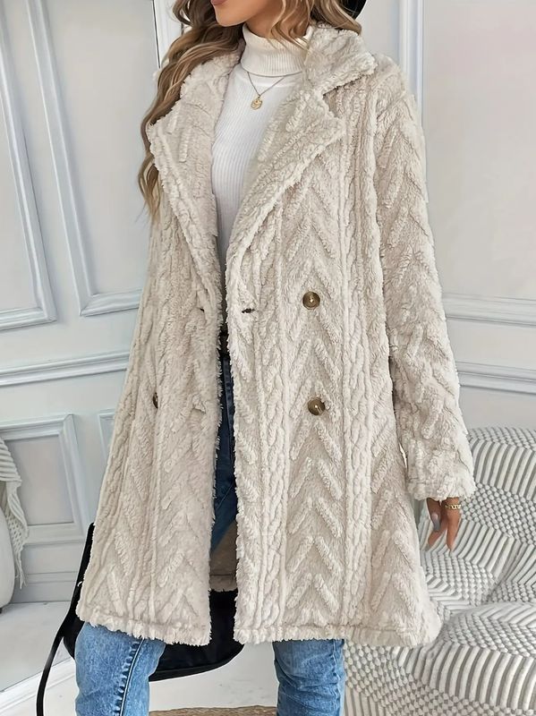 Plush Casual Long Coat (Beige)