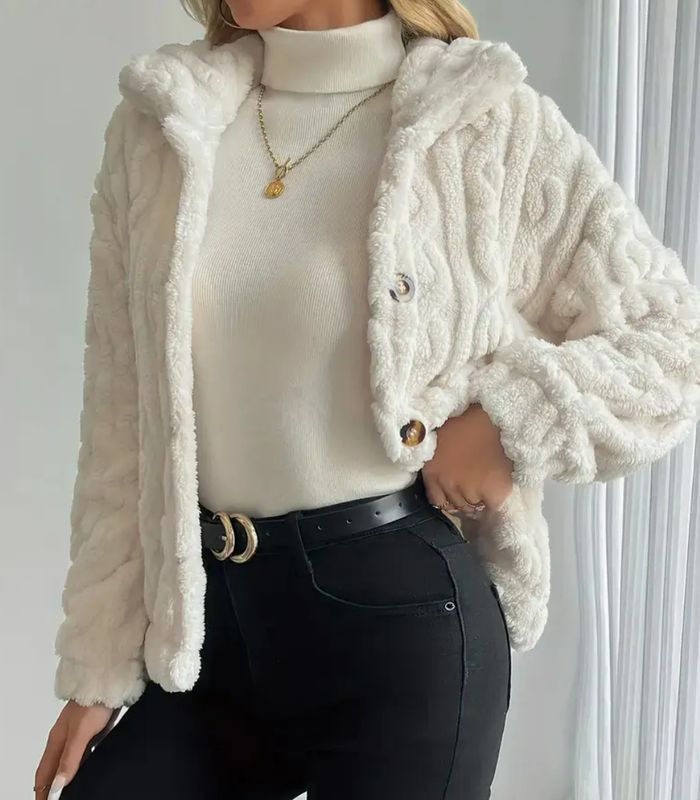 Fleece Cable Knit Button Jacket