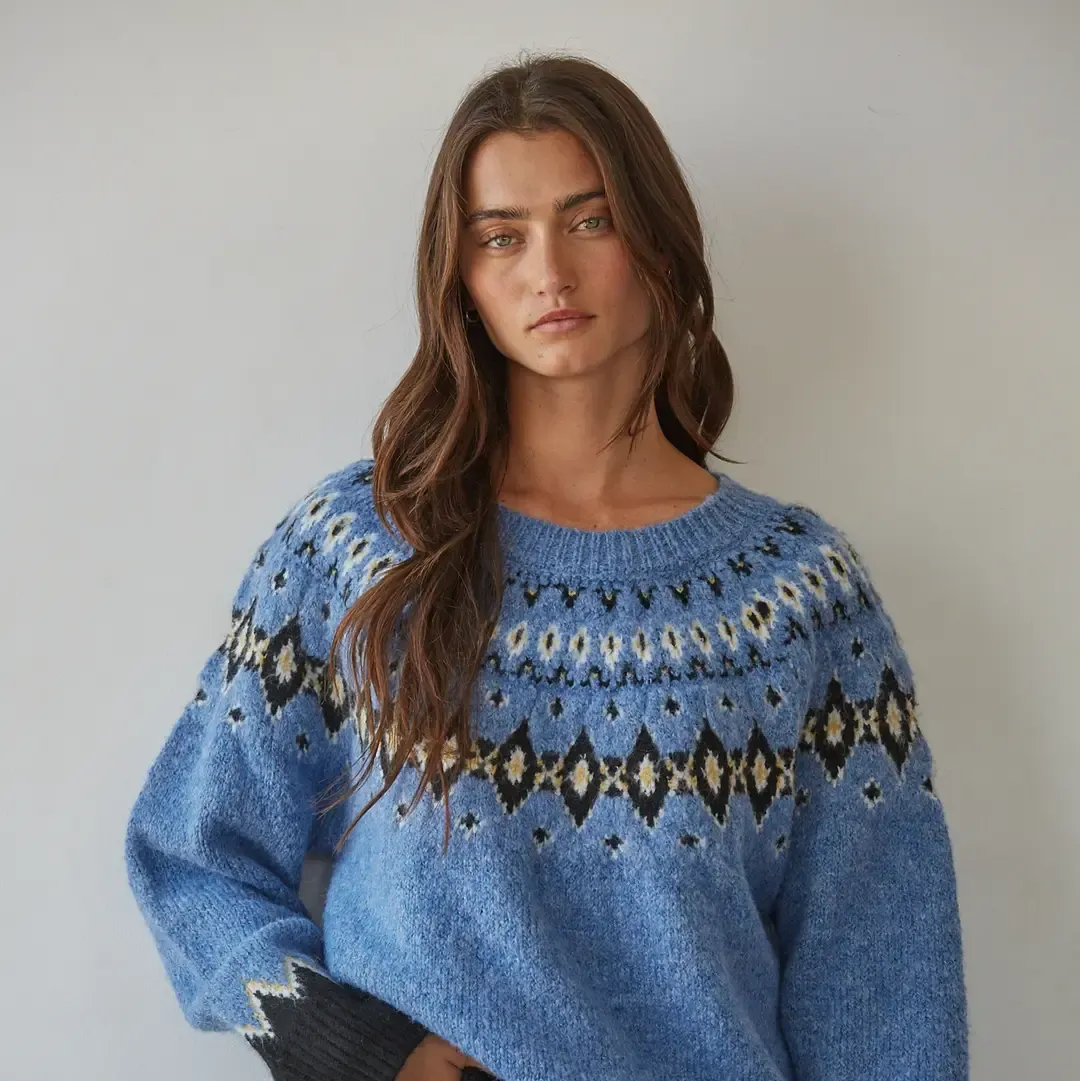 Fair Isle Knit Sweater (Light Blue)