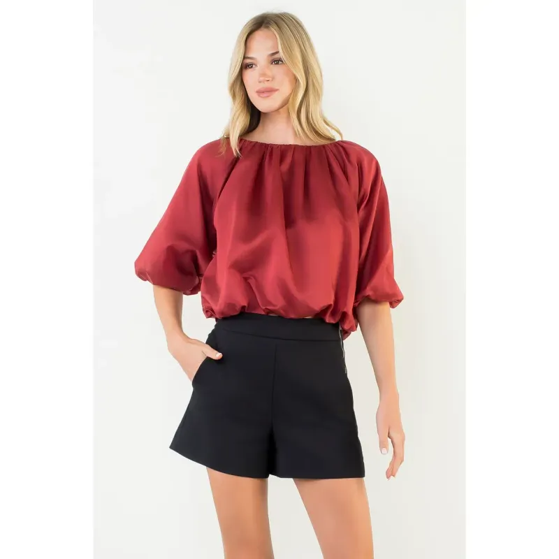 Burgundy Bubble Sleeve Top