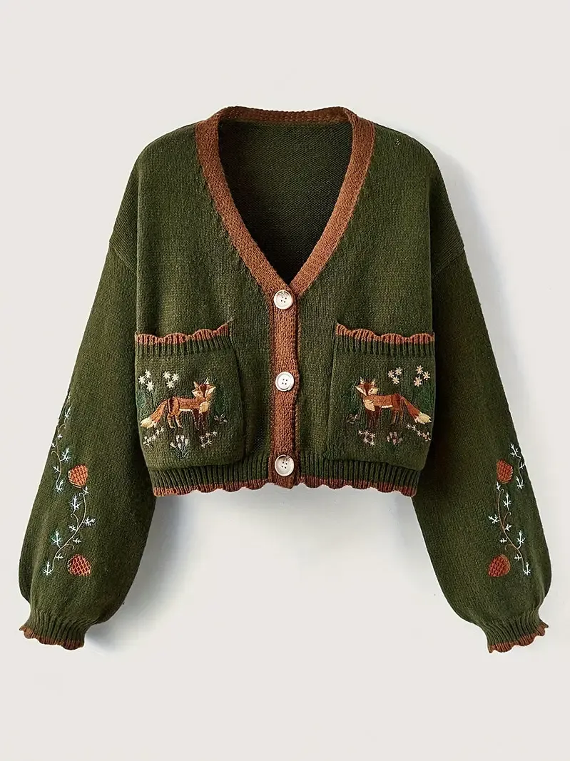 Fox Motif Cardigan