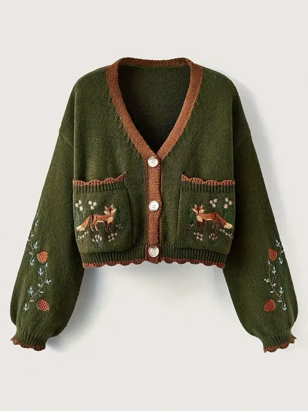 Fox Motif Cardigan