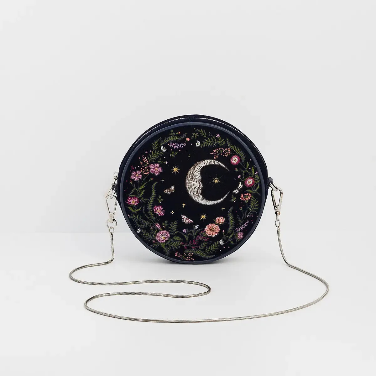Midnight Garden Embroidered Circle Bag