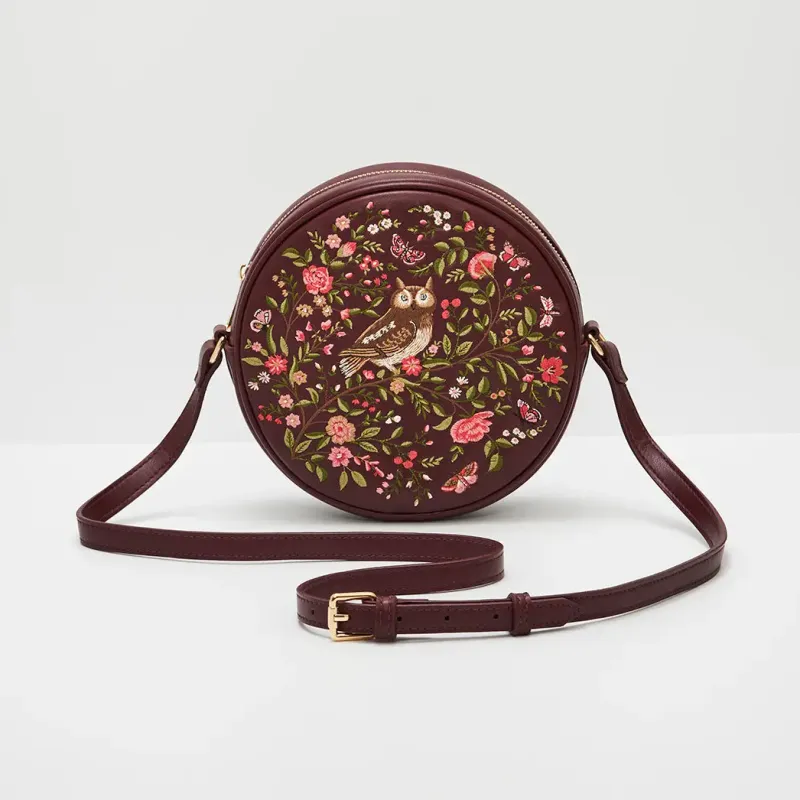 Owl Embroidered Circle Bag