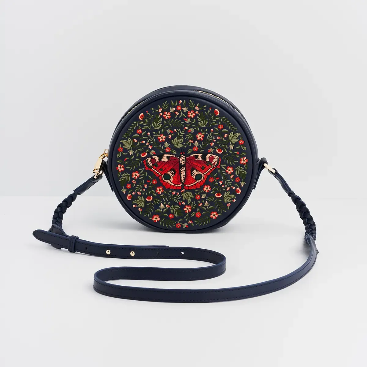 Red Admiral Butterfly Embroidered Circle Bag