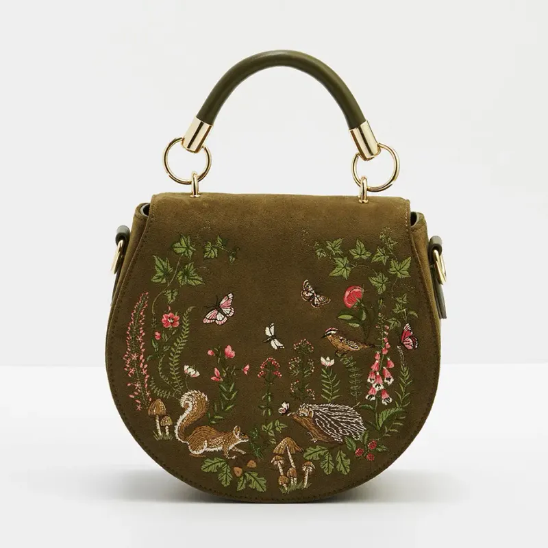 Meadow Scene Embroidered Saddle Bag