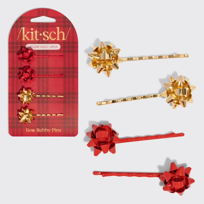 Kitsch Metal Gift Bow Bobby Pins
