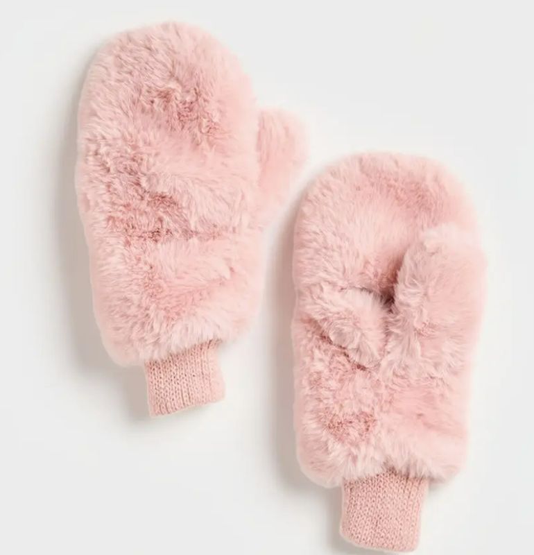 Alice &amp; Wonder Mad Hatter Faux-Fur Mittens (Blush)