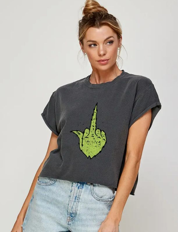 Grinch Hand Vintage Graphic Crop Top (Pepper)