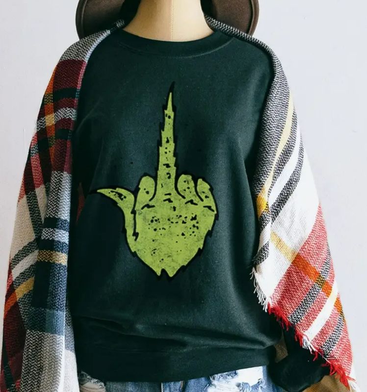 Grinch Hand Christmas Vintage Graphic Sweatshirt (Green)