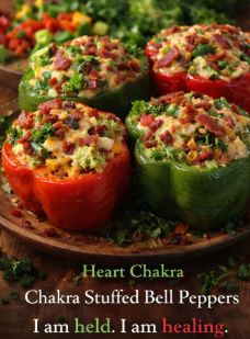 Stuffed Red &amp; Green Bell Peppers with Rice, Broccoli &amp; Cheese