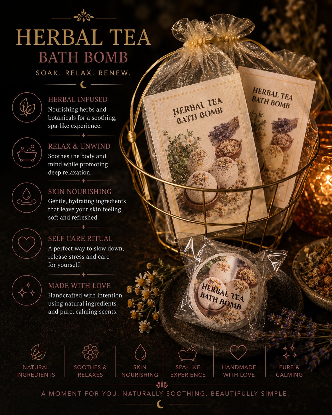 Herbal tea bath bomb
