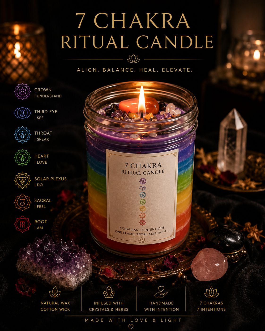 🌈7 Chakra Candle Ritual Set
