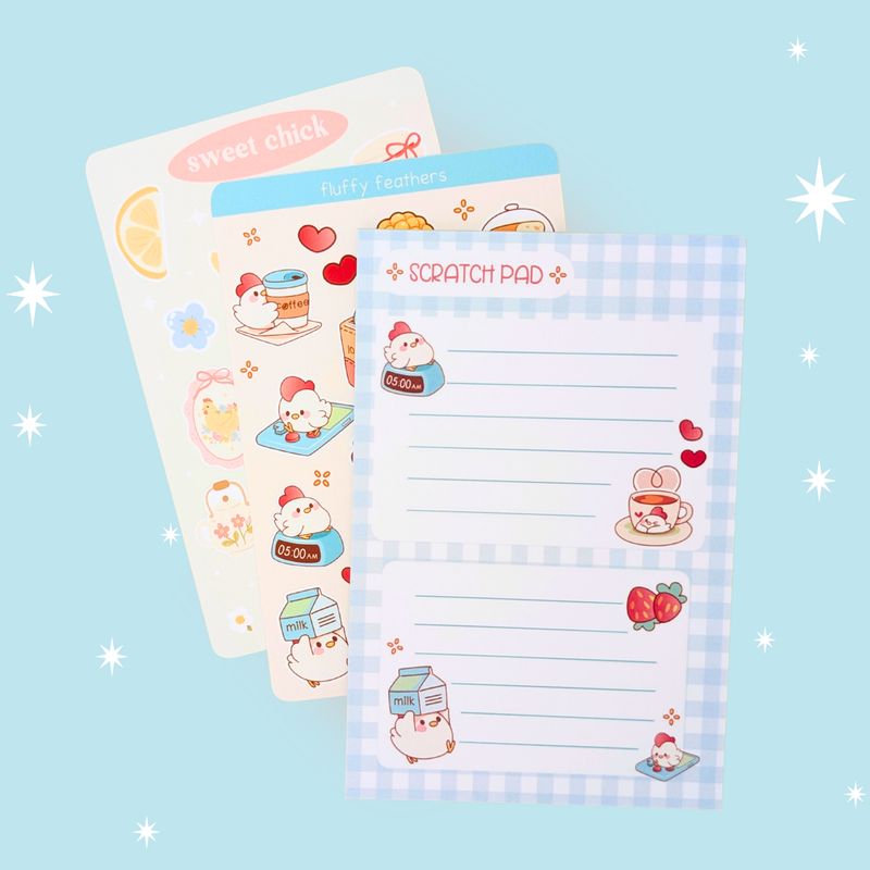Sweet Chicken Stationery Bundle - 4x6 Notepad with Stickers