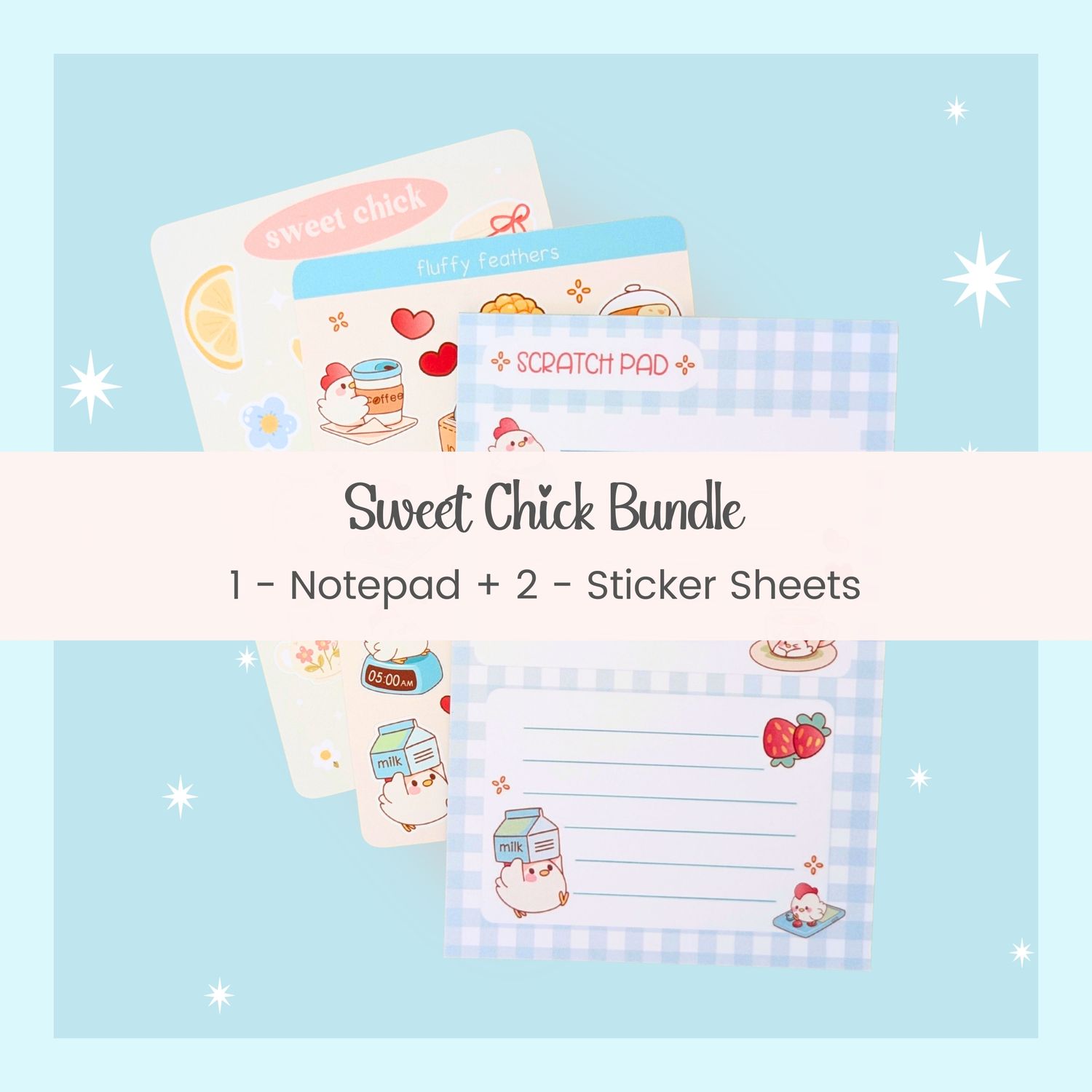 Sweet Chicken Stationery Bundle - 4x6 Notepad with Stickers
