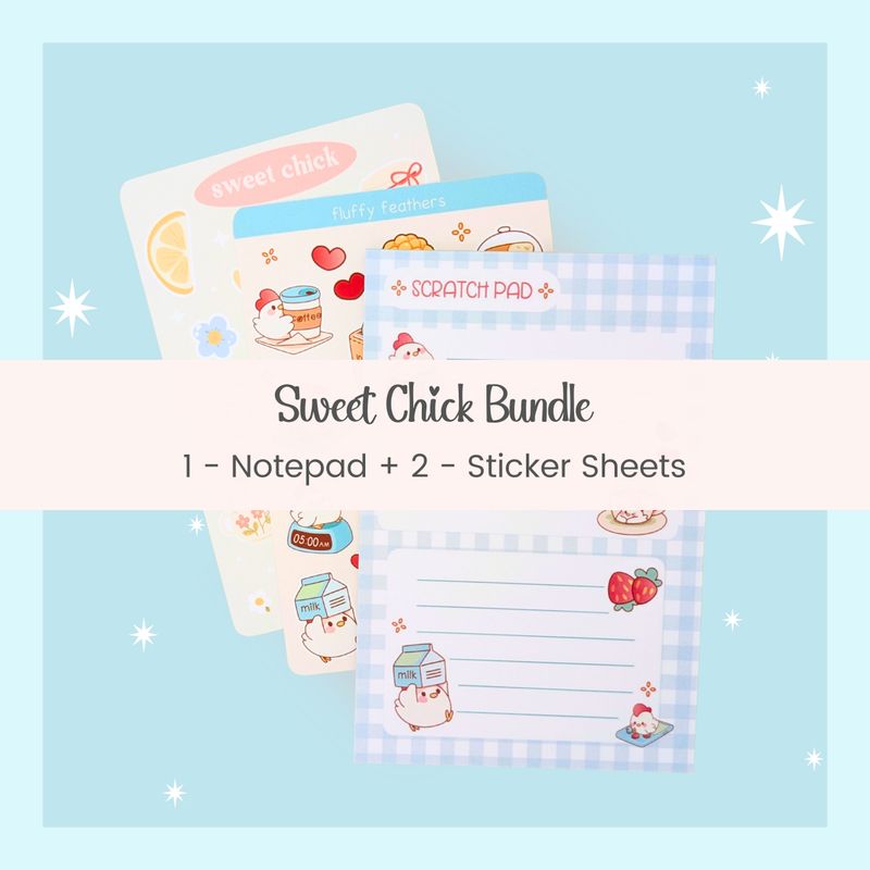 Sweet Chicken Stationery Bundle - 4x6 Notepad with Stickers