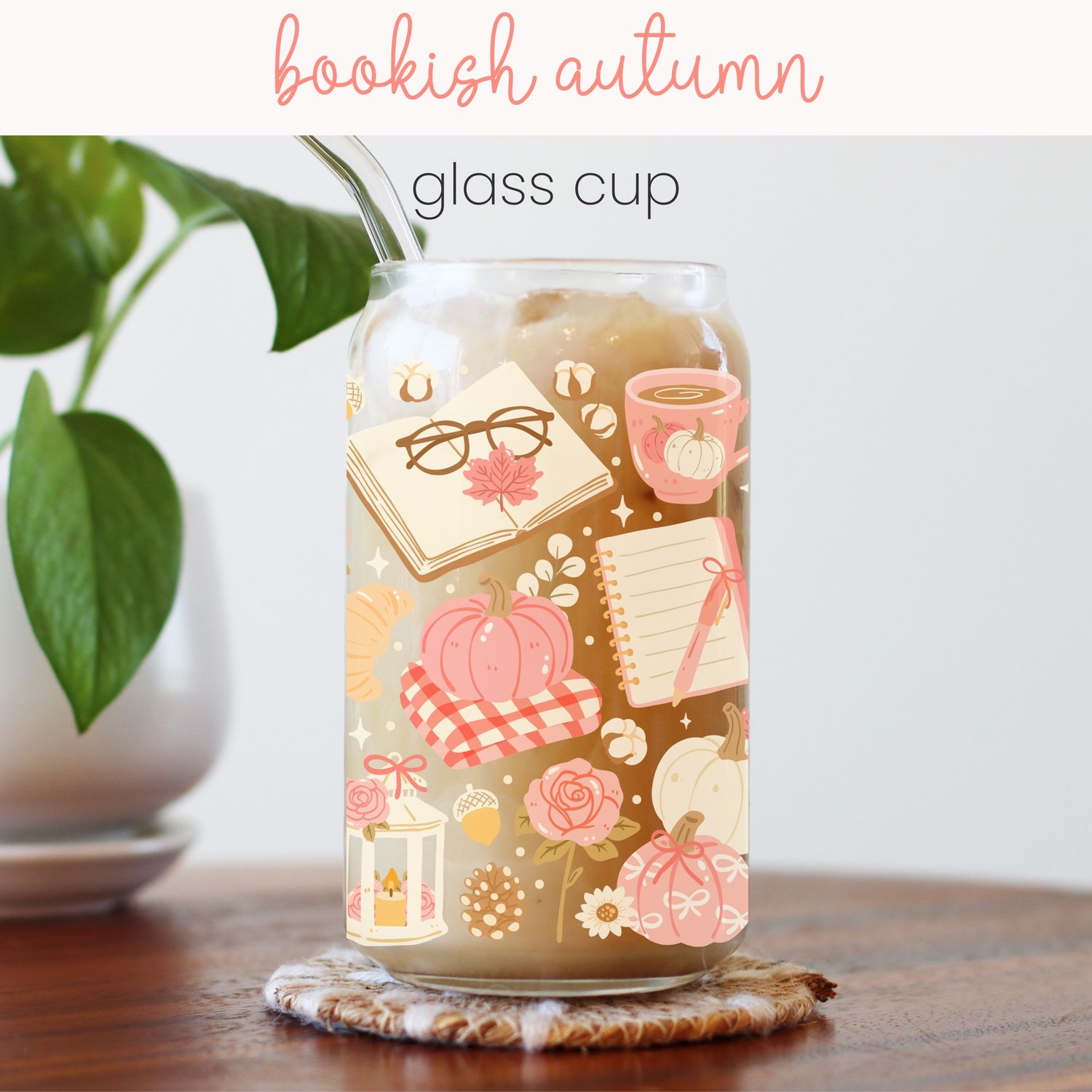 Cute Autumn Halloween Glass Can Cups for Coffee, Tea, or Matcha Drinks