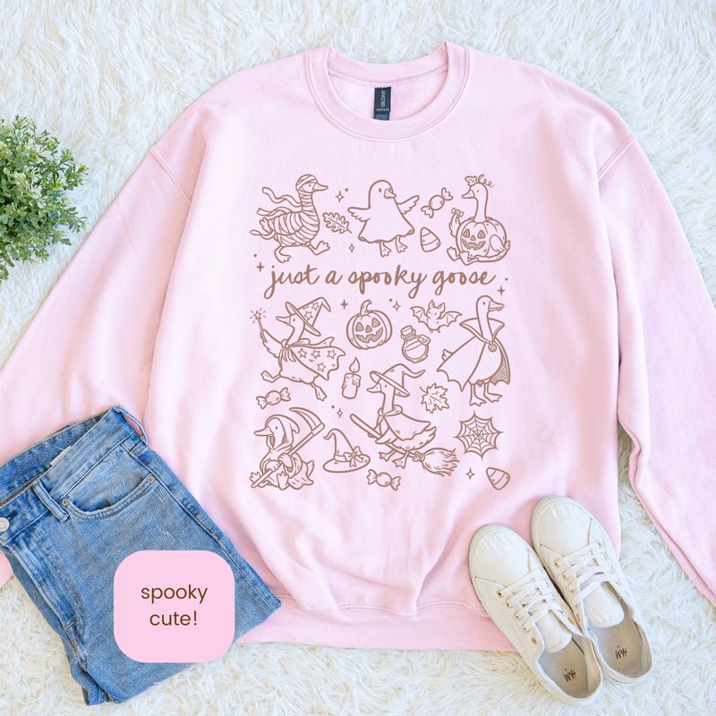 Cute Spooky Goose Pink Unisex Sweatshirt - Halloween Goose Casual Wear