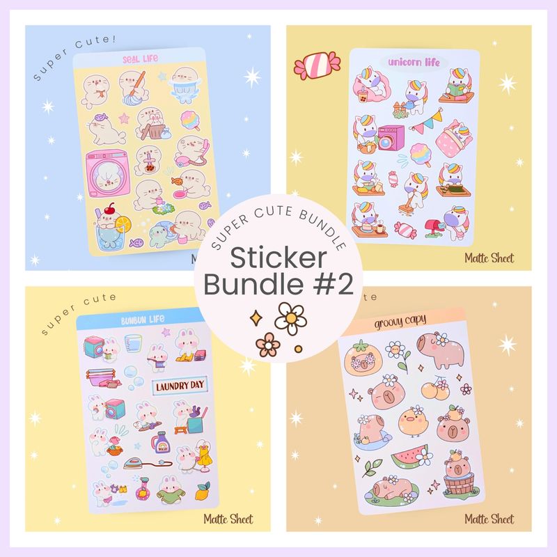 Cute Seal Sticker Sheet, Capybara Sticker Bundle, Kawaii Stationery - "Day in the Life..." Sticker Bundle