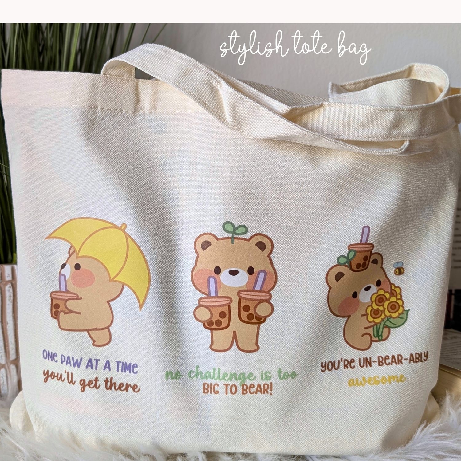 Beary Cute Tote - Aesthetic Reusable and Washable Canva Blend Tote Bag