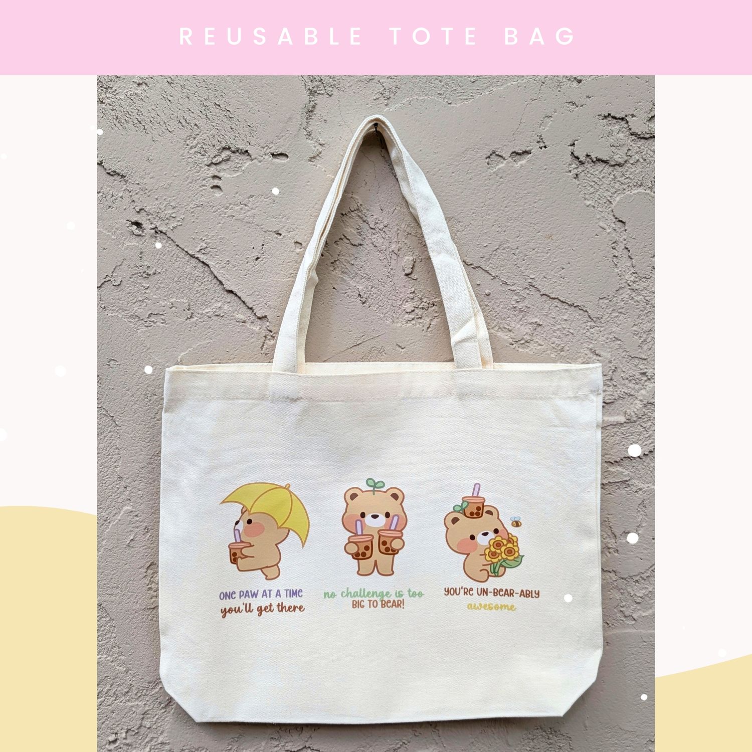 Beary Bear Cute Tote - Aesthetic Reusable and Washable Canva Blend Tote Bag