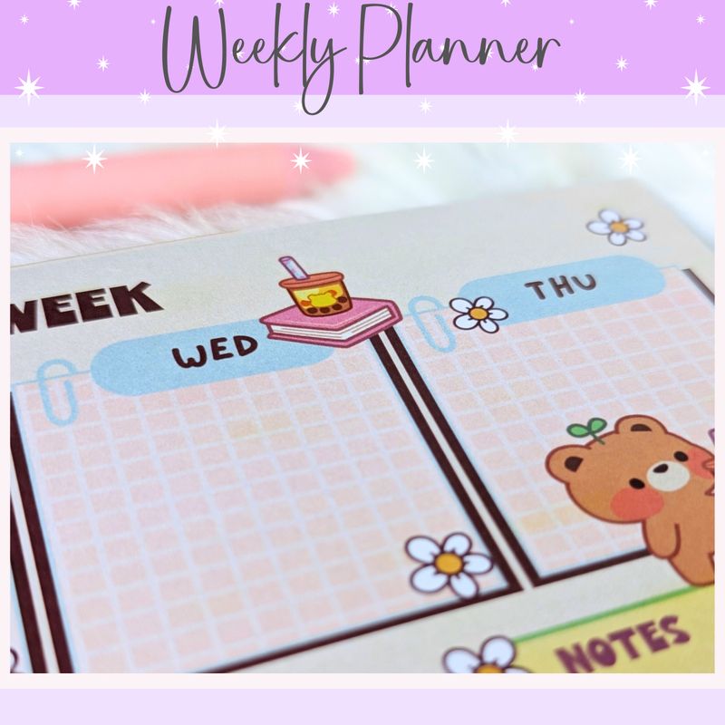 Cute Boba Bear Weekly Notepad - 5.5 x 8.5 Magnetic Weekly Notepad