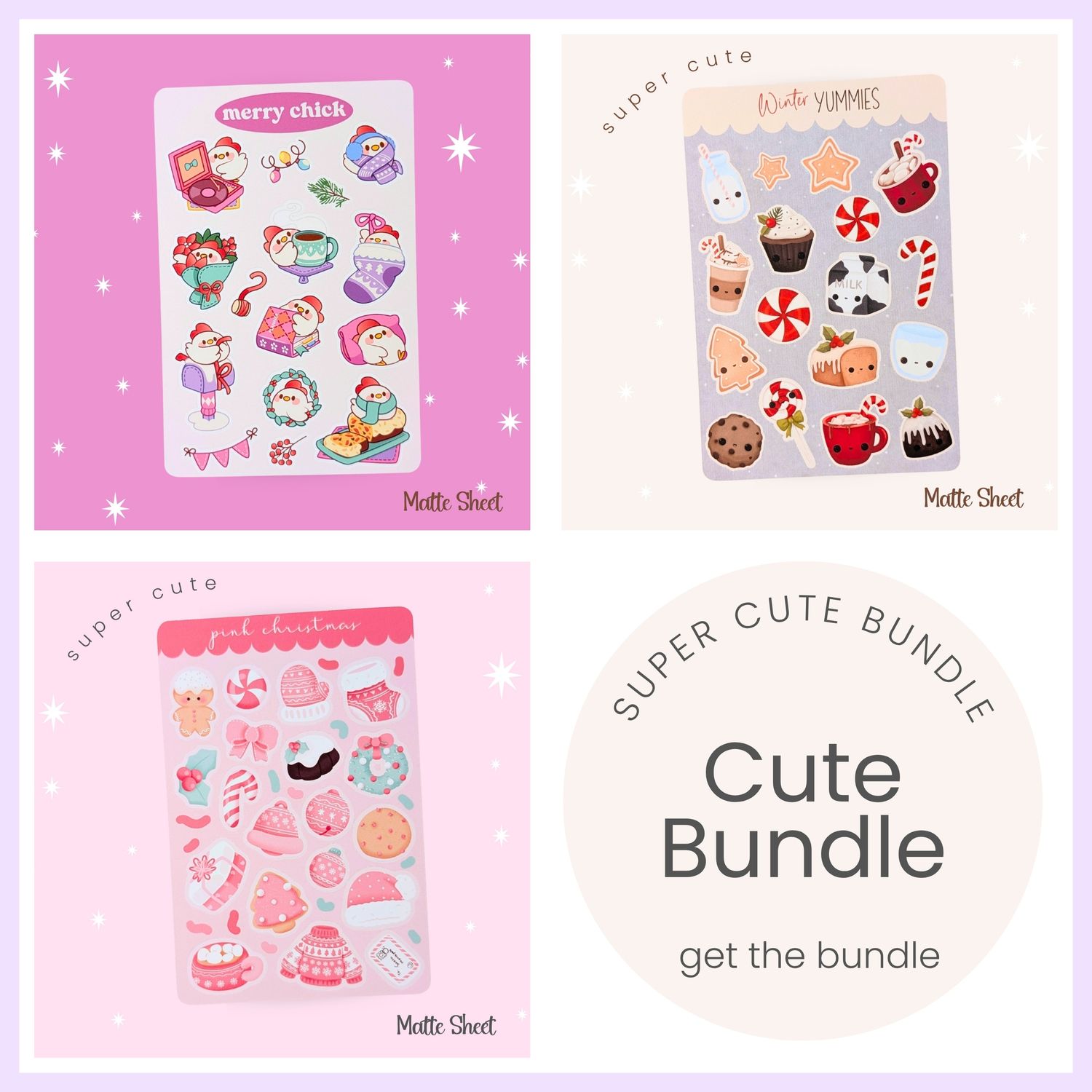 Holiday Sticker Sheet Bundle - Cute Christmas Sticker Pack