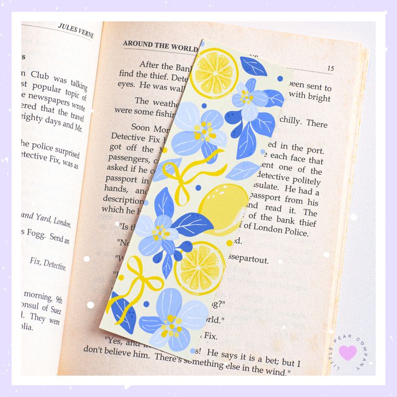 "Lemon Bliss" 2x7 Bookmark - Summer Lemon Glossy Coated Page Marker, Lemon Bookmark, Lemon Book Accessory