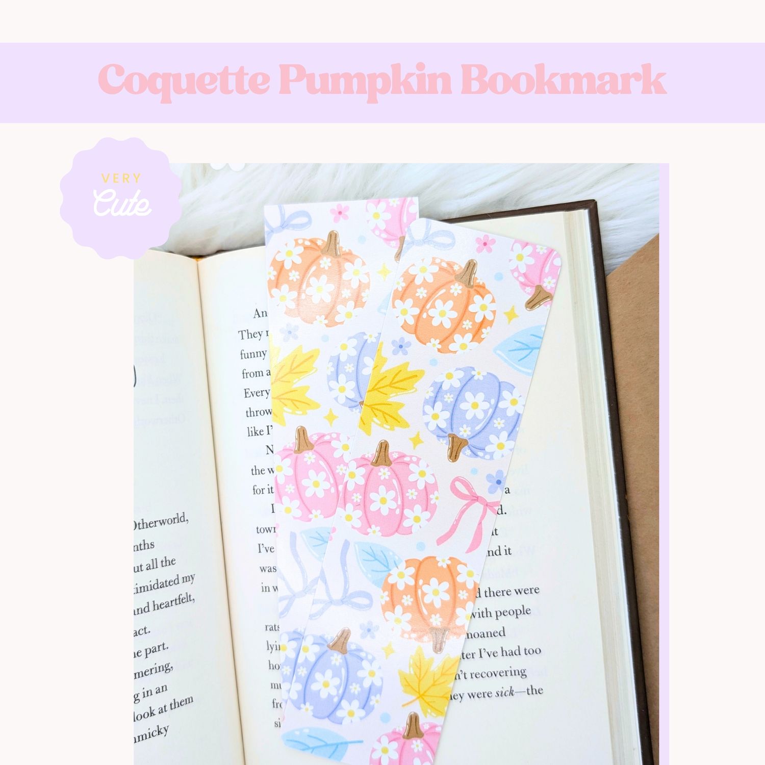 Floral Coquette Pumpkin Bookmark - 2x7 Laminated Pumpkin Page Marker