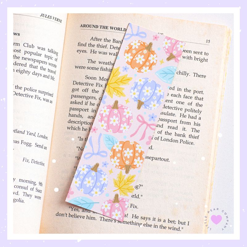 Floral Coquette Pumpkin Bookmark - 2x7 Pumpkin Page Marker, Pastel Autumn Bookmark