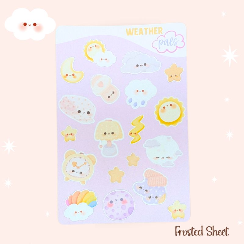 Cozy Weather Stickers, Kawaii Clouds Stars Sun Moon Sticker Sheet