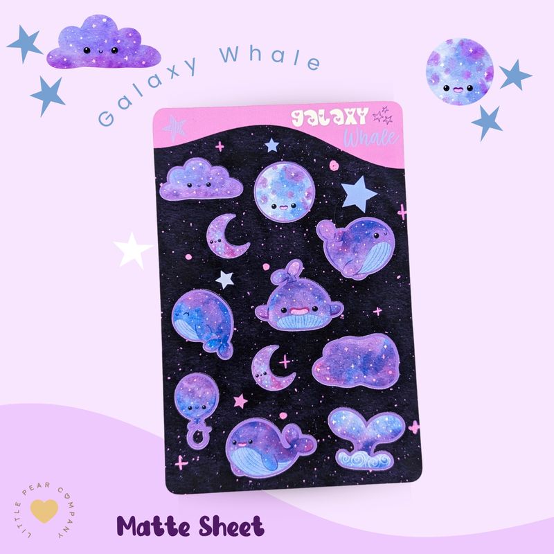 Space Whale Sticker Sheet, Galaxy Whale Stickers, Cute Journal Diary or Planner Stickers
