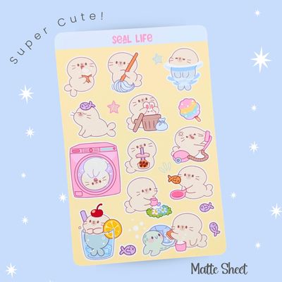 Cute Seal Sticker Sheet, Sea Lion Stickers, Aesthetic Kawaii Stationery Stickers