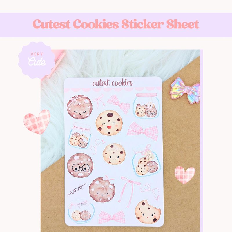 Cutest Cookie Sticker Sheet, Watercolor Cookie Sticker Sheet