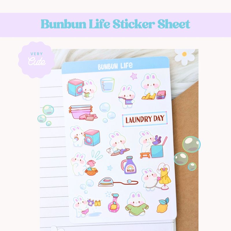 Cute Bunny Life Sticker Sheet, Aesthetic Kawaii Rabbit Stickers
