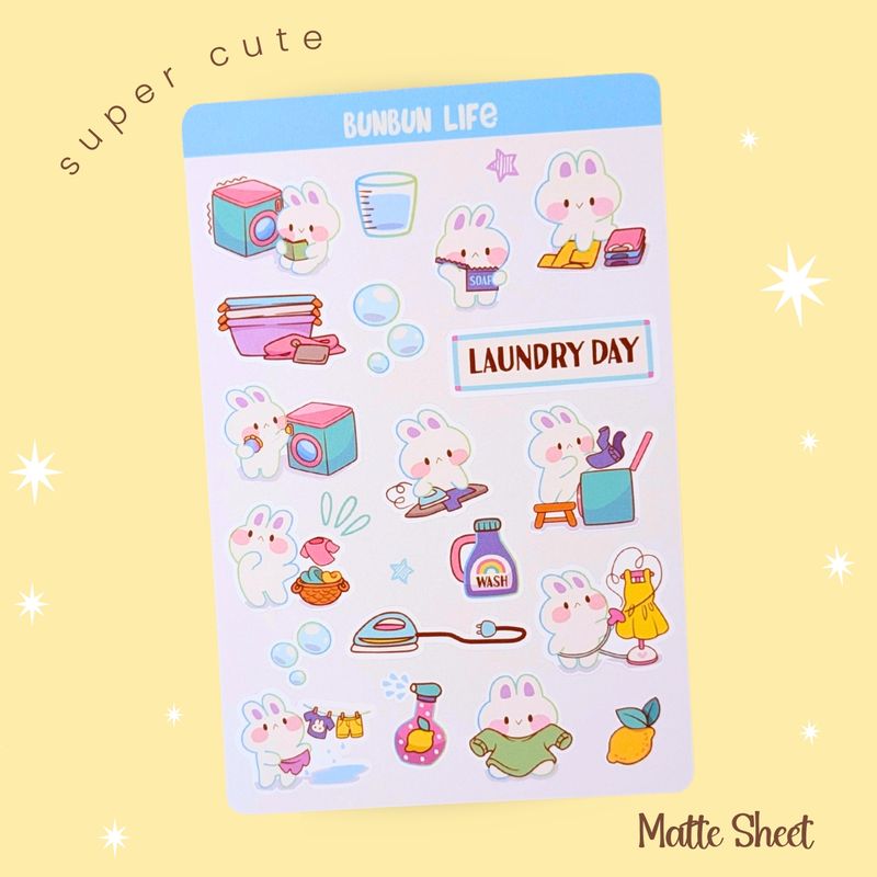 Cute Bunny Stickers, Bunny Life Sticker Sheet, Aesthetic Kawaii Rabbit Stickers