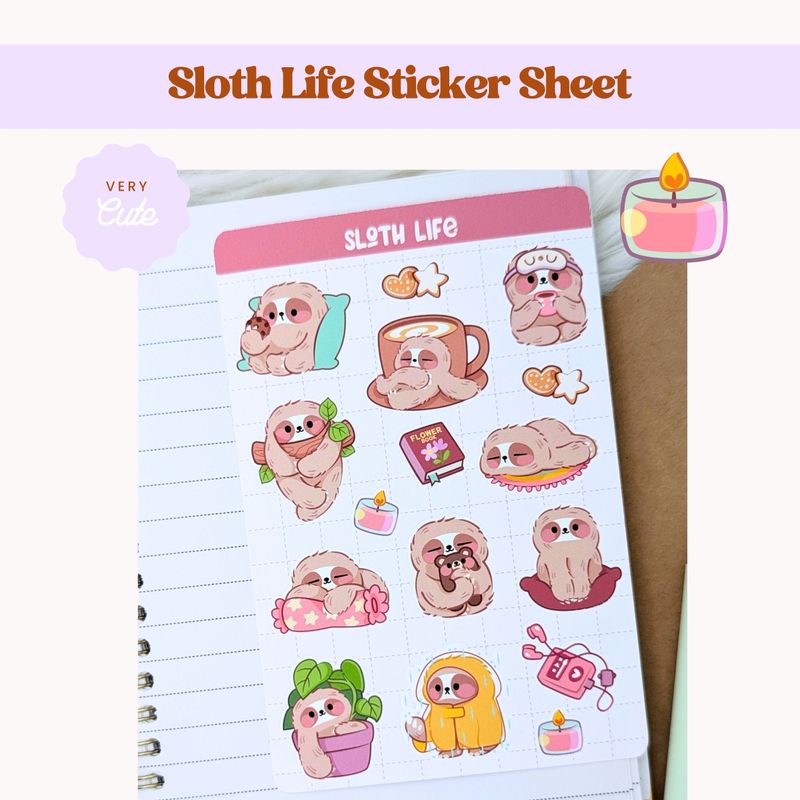 Cute "Sloth Life" Sitcker Sheet, Kawaii Lazy Sloth Stickers