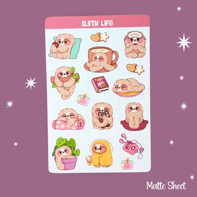 Cute &quot;Sloth Life&quot; Sitcker Sheet, Kawaii Lazy Sloth Stickers
