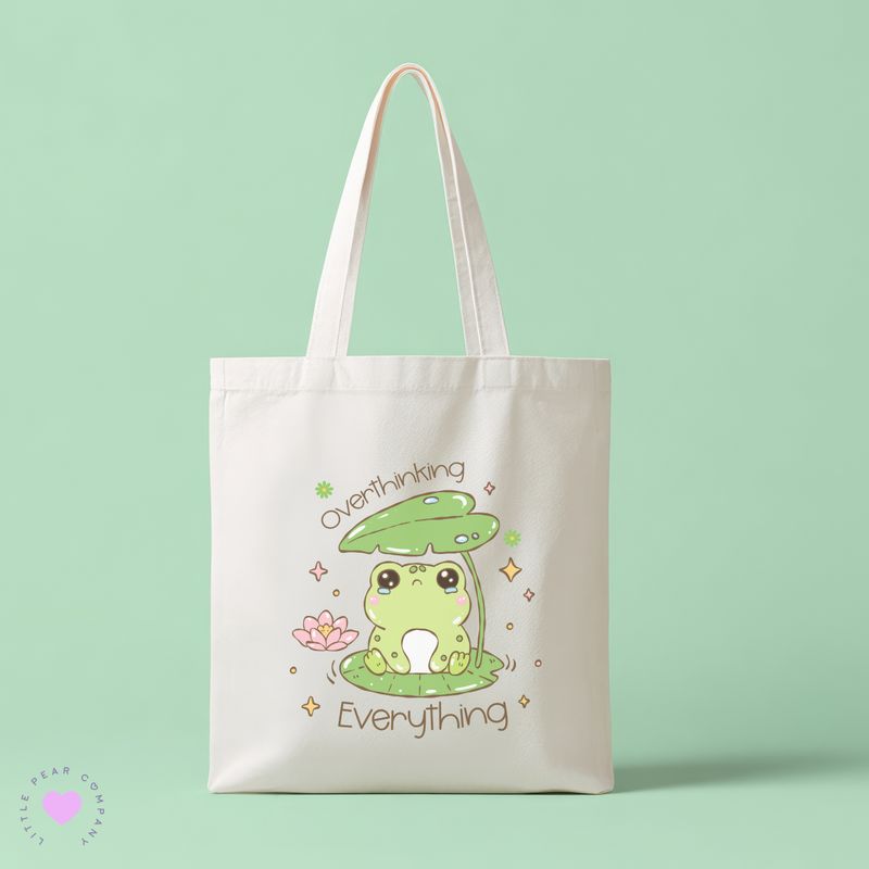 &quot;Overthinking Everything&quot; - Cute Frog Canvas Blend Tote Bag, Fun and Functional
