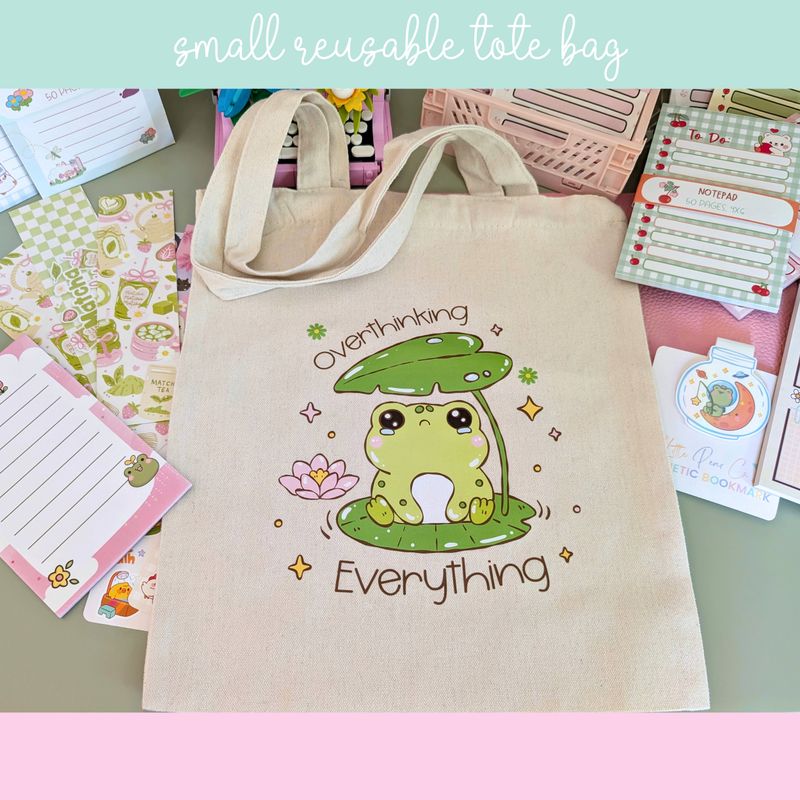 "Overthinking Everything" - Cute Frog Canvas Blend Tote Bag, Fun and Functional