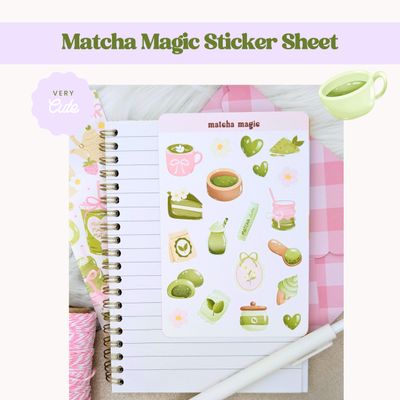 Matcha Magic Sticker Sheet, Cute Match Themed Stickers, Matcha Vibes! 💚